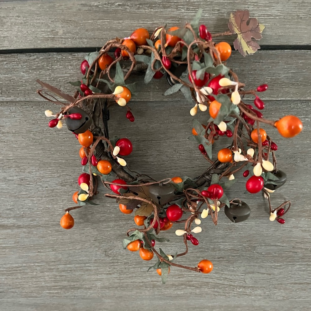 2 gorgeous fall wreaths adorned w/seeds, flowers & metal leaves & bells - Picture 1 of 14